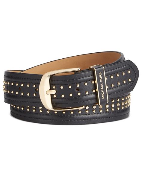 michael kors womens black studded leather belt|Michael Kors belt with pouches.